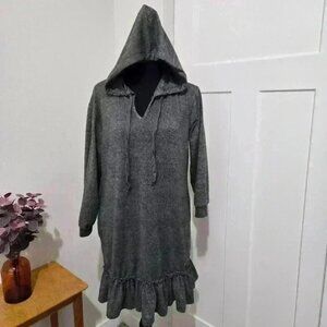 Absolutely Famous Womens Gray Hooded Tunic/Mini dress with Ruffled Bottom - Sz L